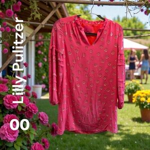 Lilly Pulitzer Pink Fabric with Gold Script